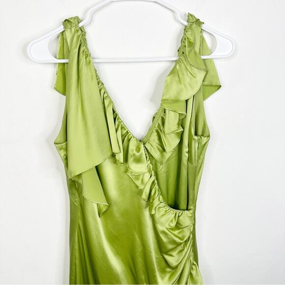 NEW Cinq à Sept Petunya Silk Ruffle Dress in Prickly Pear Lime Green Size 6 - Picture 5 of 14